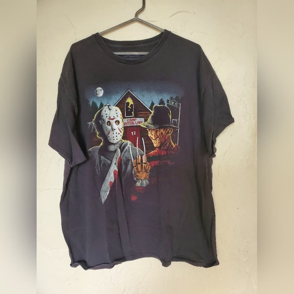 Nightmare On Elm Street Freddie Kruger & Jason Voorhees America Gothic Shirt XXL